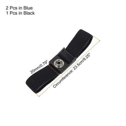 Black wrist strap from 3 Pack ESD Anti Static Wrist Straps Adjustable Antistatic Bracelet Set With Wires And Alligator Clips, 23.5cm circumference.