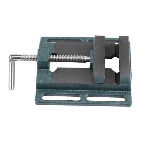 Fabater Heavy Duty Drill Press Vise 6 Inch Opening Industrial Cast Iron Milling Machine Vice close-up view with jaws and handle.