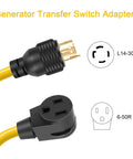 Twist-Lock Welder Adapter Cord L14-30P Male To 6-50R Female, 4-Prong Generator To 3-Prong Welder Power Cord, 1.5ft, close-up view
