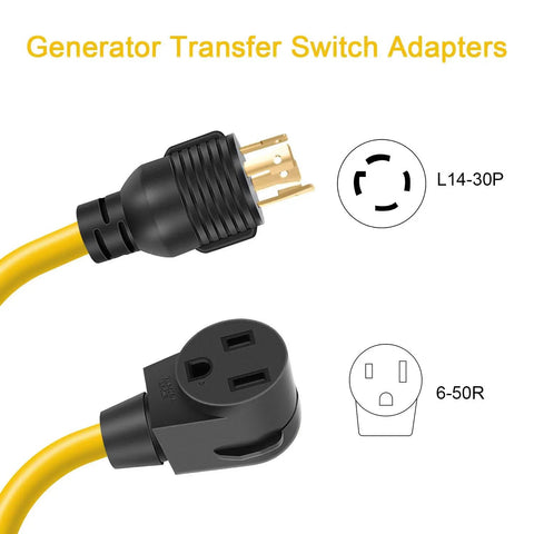 Twist-Lock Welder Adapter Cord L14-30P Male To 6-50R Female, 4-Prong Generator To 3-Prong Welder Power Cord, 1.5ft, close-up view