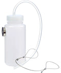 Front view of white 16 oz brake fluid bleeder bottle with clear tubing, magnetic mount, and lanyard