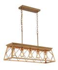 Five Light Gold Modern Farmhouse Chandelier For Kitchen Island, rectangular design, chain suspension, lit, UL Listed
