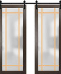 Double Barn Door With Frosted Glass Modern Solid Panel Interior Sliding Door Kit 84 By 96 Inches Two 42 By 96 Panels Black Rail Hardware