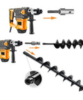 Heavy Duty 800mm By 150mm Steel Garden Earth Auger Drill Bit With Locking Pin And Adapter shown with power drill