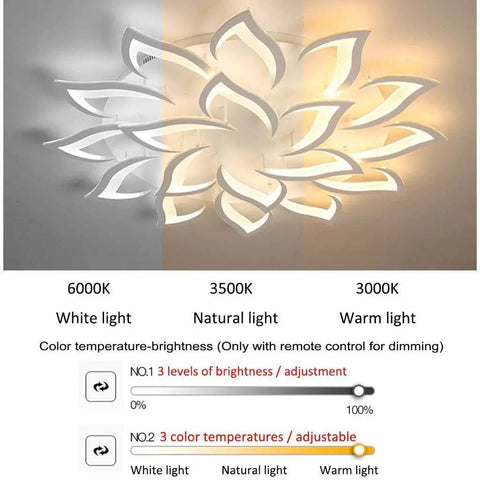 Dimmable LED Flower Ceiling Light With Five Petal Heads Modern Flush Mount Chandelier showing color temperature options
