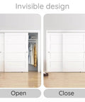 Soft Close Barn Door Slide Hardware Set With 59 Inch Track, Heavy Duty Pocket Door Kit in open and closed positions
