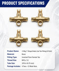 Built Tough 3 Way Brake Line Tee Connector With M10 X 1.0 Stud Nuts For 3/16 Inch Tubing Universal Garage Essential Swap For Inverted Flare Systems 4 Pack displayed in brass material.
