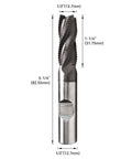 Side view of a 1/2 in diameter, 4-flute TiAlN-coated roughing end mill for steel, 3-1/4 in overall length.