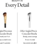 Angled Precision Concealer Brush for liquid and cream concealer, shown for undereye and nose contours, cruelty-free makeup tool.