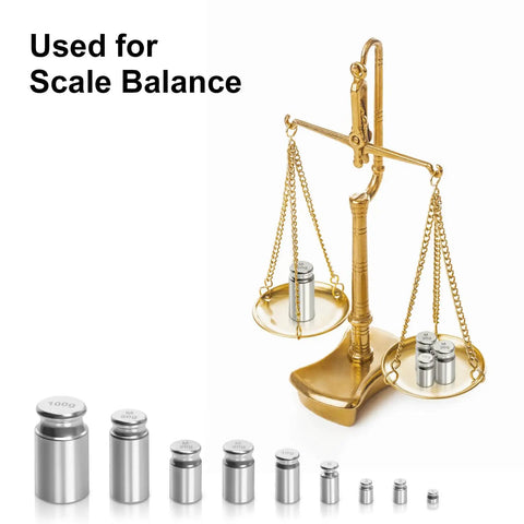 210g Calibration Weights Kit, 9 Piece High Precision Set With Stainless Tweezers, chrome weights on antique balance scale