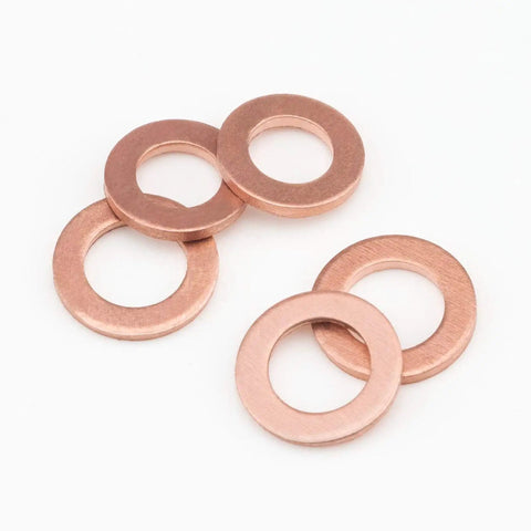 Copper Metric Sealing Washers For Oil Drain Plug 400 Pieces Crush Washer Kit, flat copper washers shown on white background