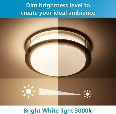 LED Retrofit Downlight Kit For Five To Six Inch Can Lights 4 Pack With 1000 Lumens Dimmable Flicker Free Selectable White Five Color Temperatures 11.5W Equal 60W Requires Housing showing dimmable bright white 3000k light installed in ceiling