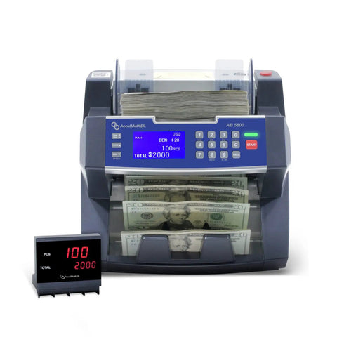 Bank Grade Bill Counter With Batch Value And Total Denomination Calculator, Multi Currency Money Counter With 3 Point Counterfeit Detection MG And UV, 300 Bill Hopper, Perfect For USD EUR CAD MXN Cash Handling displaying bills