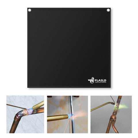 Magnetic Flame Protector for Soldering and Brazing, 18x18 inch heavy duty high temp heat shield pad with silicone coated fiberglass, black.