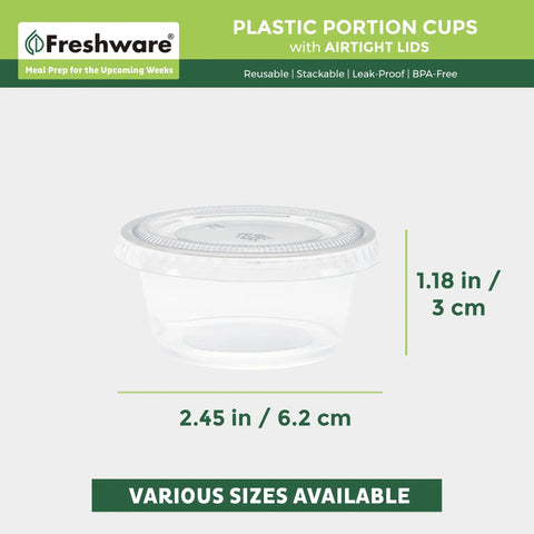 Heavy Duty 2 Oz Disposable Portion Cups With Airtight Lids Bulk 200 Piece Grab Bag For Meal Prep Salad Dressings Dipping Sauces Shot Glasses Lunch Boxes And Tailgate Nights