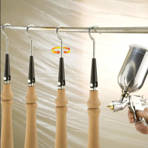 12 Pack Universal Mount Hooks For Painter Drying Racks, Stainless Steel Hanger Hooks in use with a spray setup