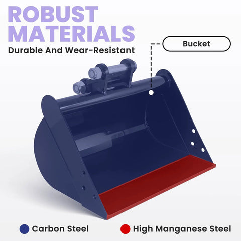 20 Inch No Teeth Flat Backhoe Bucket For Mini Excavator With 2 Pins, Smooth Edge For Ditch Cleaning And Slope Leveling, Heavy Duty