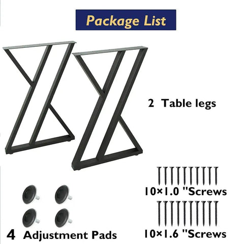 Package contents showing 36 Inch Counter Height Table Legs By Metal Bar Steel For Kitchen And Outdoor Use Rust Resistant Powder Coated Finish.