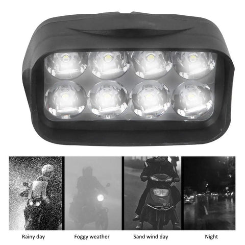 Front view of Ultra Bright Universal Headlight 12V To 100V LED Light for Electric Bikes Motorcycles Trikes with weather conditions