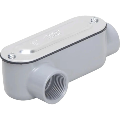 2 Inch LR Type Threaded Conduit Body With Die Cast Aluminum Body And Stamped Steel Cover In Gray Finish