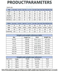 Size chart for Built Tough Long Sleeve Work Jacket And Matching Pants Uniform Set With Button Cuffs And Classic Collar In Navy Blue.