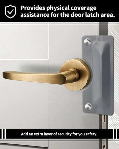 Badass Carbon Steel Door Latch Guard And 3X7 Inch Security Reinforcement Plate For Outswing Doors Boss Level Home Defense close up on latch area