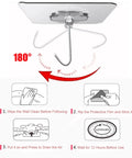 Instructions for installing 24 Pack Heavy Duty Self Adhesive Hooks Transparent Reusable Waterproof Wall Hangers, shows step-by-step process.