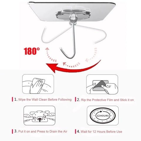 Heavy Duty Adhesive Wall Hooks Up To 50 Lbs No Drill No Damage Clear Waterproof Wall Hangers installation guide.