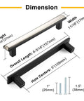 Dimensions of Matte Black and Gold Cabinet Pulls Set, 5 Pack, 5 Inch Center-To-Center Two-Tone Hardware for various installations.