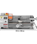 Front view of Compact Metal Lathe 7 X 16 Inch 800W Desktop Lathe With Variable Speed 150 To 2500 RPM showing dimensions