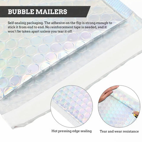 Close-up of Colorful Bubble Mailers Set 20 Pcs 15x20cm Waterproof Padded Envelopes with Self Sealing Adhesive edge