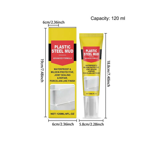 No Sweat Quick Dry Heavy Duty Ceramic Sealant For Bathroom Kitchen Window Door Repair Fast Curing Waterproof Filler Easy Apply Sleek Finish Pro Grade Protection in a tube next to its box, size 120 ml.