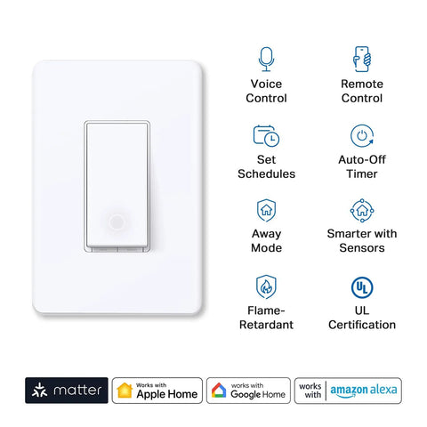 Matter Smart Light Switch With Voice Control For Siri Alexa And Google Home Two Pack No Fuss Setup UL Certified Timers