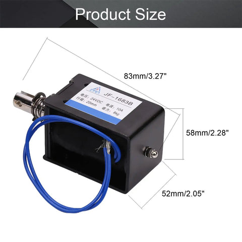 24V 80N Push Pull Solenoid Electromagnet Open Frame Linear Actuator With 20mm Stroke Spring Return Plunger Low Friction Design 10A Current Everyday Workhorse Magnetic Actuator JF 1683B 24V, 83x58x52mm
