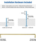 Installation hardware guide for Top Notch Polished Brass Cabinet Pulls Rock Solid Drawer Handles 5 Pack with screw details.