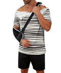 Man wearing Post Op Shoulder Surgery Recovery Shirt For Men With Side Snaps And Tear Away Design Rotator Cuff Rehab Friendly Soft Tee