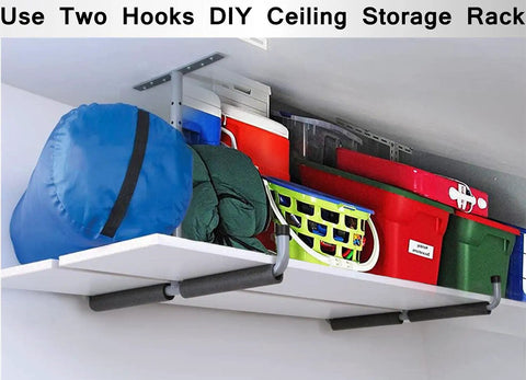 Overhead Garage Storage Hooks Rack Ceiling Mounted Heavy Duty Utility Hooks Ladder Hangers For Pipe Lumber Fishing Rod Ski Board 4 Pack Black