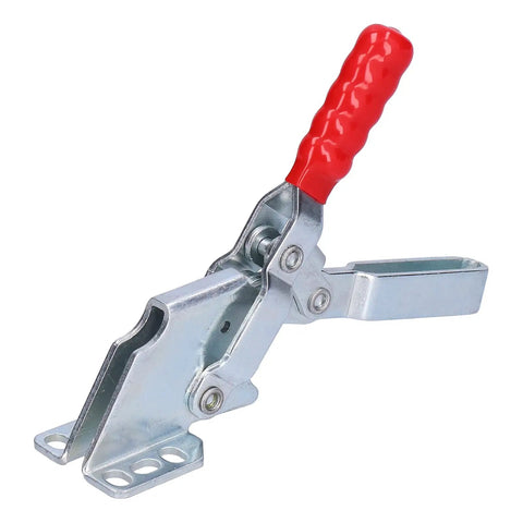 Beefy Heavy Duty Quick Release Toggle Clamp 507lb Steel Reinforced Clamping Tool with red handle for welding fixtures and metalworking.