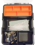 Open All Purpose Tool Parts Box With Removable Tray And 10 Plus Compartments Plastic Storage Case For Nails Screws Nuts Bolts Home DIY Organizer Waterproof Durable Box For Workshop And Garage showing interior compartments and contents.