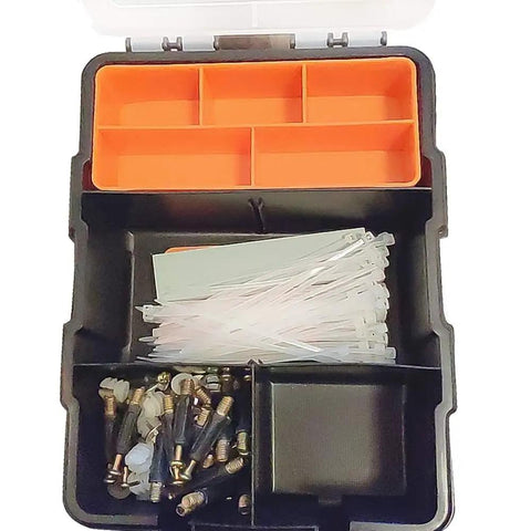 Open All Purpose Tool Parts Box With Removable Tray And 10 Plus Compartments Plastic Storage Case For Nails Screws Nuts Bolts Home DIY Organizer Waterproof Durable Box For Workshop And Garage showing interior compartments and contents.