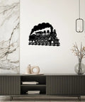 Dope Steam Locomotive Metal Wall Art For Living Room And Office Black 16 Inch Outdoor Decor Sign on white wall in modern space.