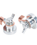 Rugged Magnetic Grounding Clamp Built With Strong Brass And Stainless Steel For Welding Jobs showing two clamps with copper and steel components.