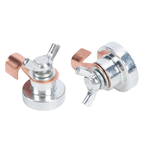 Rugged Magnetic Grounding Clamp Built With Strong Brass And Stainless Steel For Welding Jobs showing two clamps with copper and steel components.