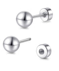 Heavy Duty Titanium Screw Back Flat Back Ball Stud Earrings For Women And Men With Hypoallergenic Nickel Free Build. Silver ball studs.
