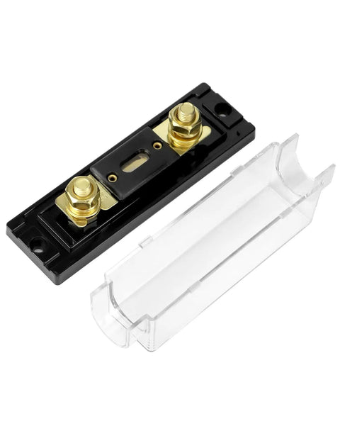 250A Inline ANL Fuse Holder Pack Of 4 For Car Audio Amplifiers, 0, 2, And 4 Gauge Wiring, black ABS base with clear lid