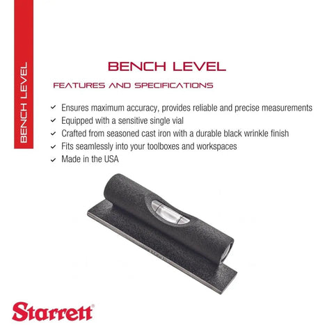 Compact Bench Level For Woodworking And Metalworking, Three And Three Eighths Inch Overall Length Cast Iron Body With Precision Machined Base And Sensitive Single Vial, Handy To Use, Durable Tool For Tight Tolerances And Fine Adjustments.