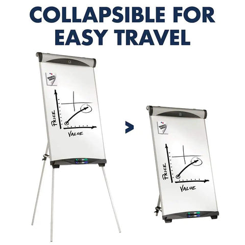 All In One Magnetic Dry Erase Presentation Easel With Tripod Stand, 27 x 39 Inches, shown fully extended and folded
