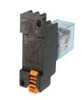 Heavy Duty 35mm DIN Rail DPDT Power Relay With 8P Pins, AC 24V Coil, Socket Included, 10A 240VAC And 28VDC, side view.