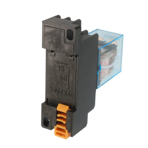 Heavy Duty 35mm DIN Rail DPDT Power Relay With 8P Pins, AC 24V Coil, Socket Included, 10A 240VAC And 28VDC, side view.