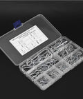 Workhorse 125 Piece Carbon Steel Hair Pin Set With R Hitch Split Pin Kit in plastic case showing 8 sizes for outdoor machinery